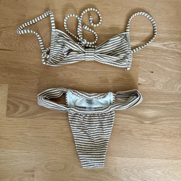 Montce Bikini Set - Neutral tan Stripe - Devin Bikini top - Sandra Bikini Bottom - Picture 2 of 12